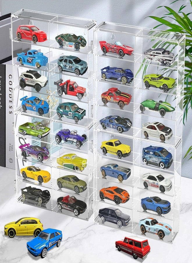 علبة عرض سيارات ألعاب CHONOVO بمقياس 1/64، مناسبة لسيارات Matchbox و Hot Wheels، تتسع لـ 32 سيارة ألعاب، علبة تخزين، منظم، صندوق عرض جداري، علبة شفافة، حامل، رف، 6.5 × 7.5 × 1.6 بوصة، عبوة من 4 قطع - Image 1